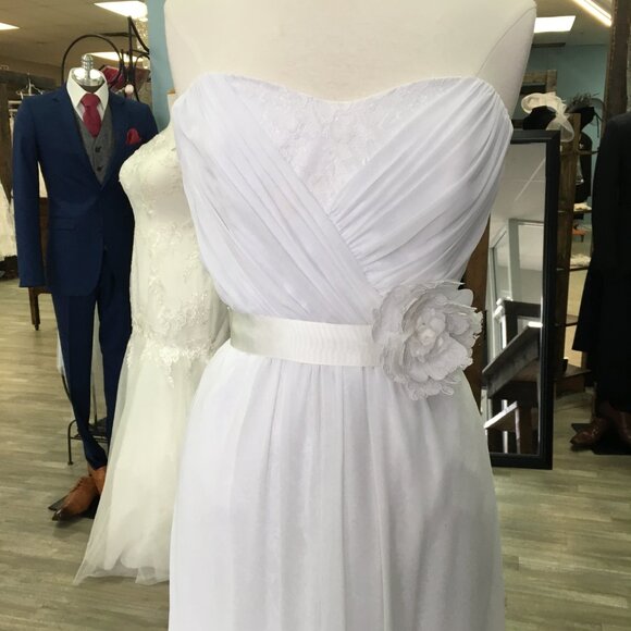 DAMAGED SAMPLE Sexy Lace Beachy BOHO  Wedding Dress Romantic, Hi Lo Lace Chiffon - Picture 2 of 13